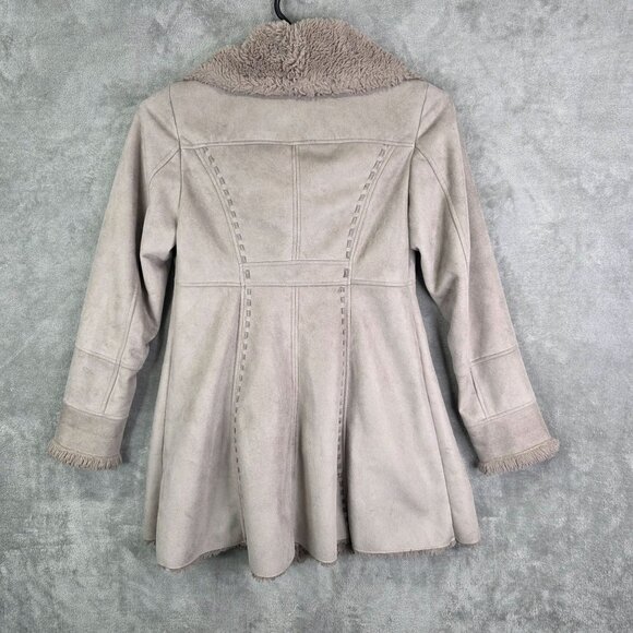 Womens Jones New York Beige Faux Suede & Fur Trim Coat Button Front Polyester M - Picture 6 of 9